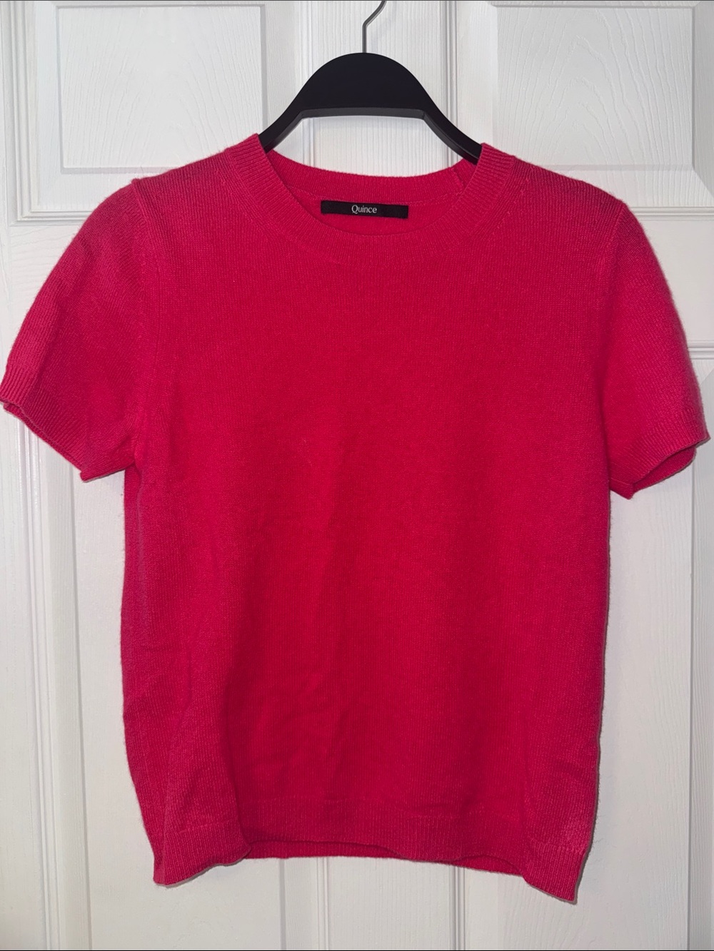 Quince Cashmere Short Sleeve Crewneck Sweater - Bright Pink